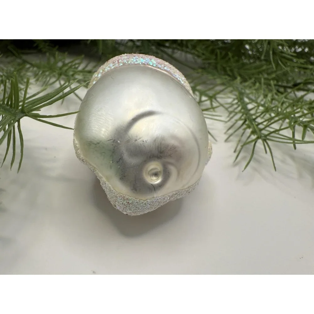 Polish Blown‎ Glass Santa Head Ornament Red Hat Iridescent Glitter 4.5